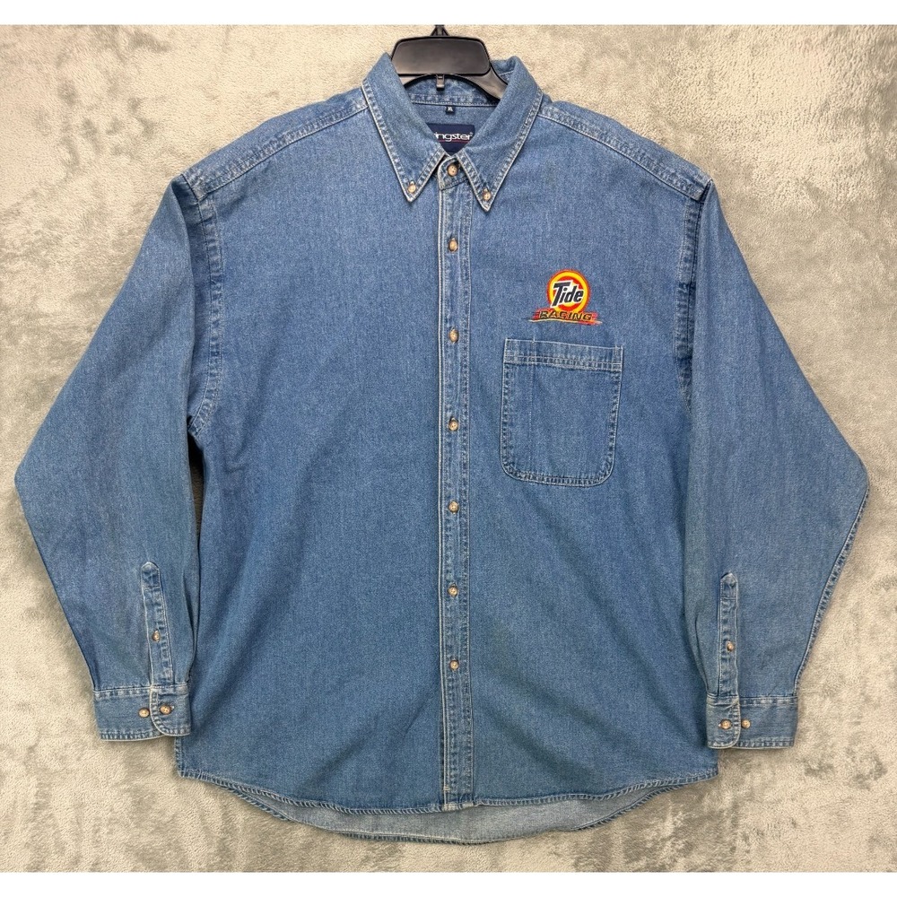 VTG Swingster Men's Tide Racing Denim Work Shirt XL Blue Long Sleeve Button Up‎